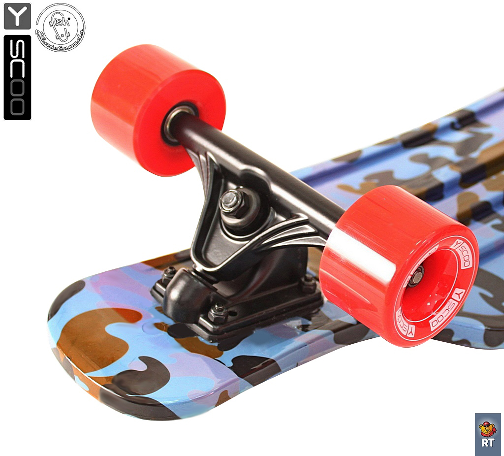 Скейтборд пластиковый Y-Scoo Longboard Shark Tir 31" 408-Ba с сумкой, цвет - голубой хаки  